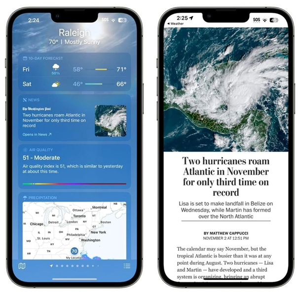 前锋苹果14维修分享iPhone 14手机如何看天气时顺带看新闻 