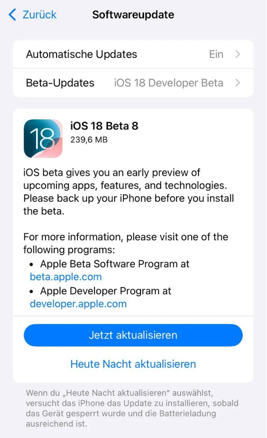 前锋苹果手机维修分享苹果 iOS / iPadOS 18 开发者预览版 Beta 8 发布 